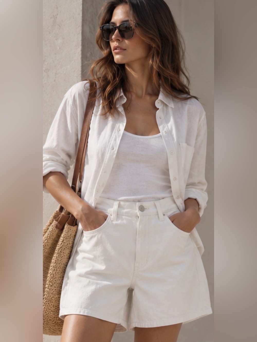 COS White High-Rise Cotton Bermuda shorts size 24